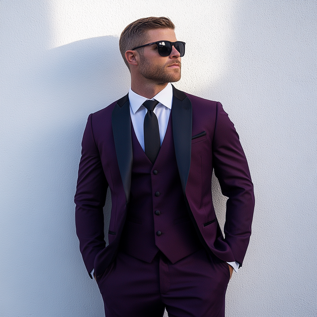 Men’s Burgundy With Black Lapels 3-Piece Suit – Stylish Formal Wear | Tailored Suit