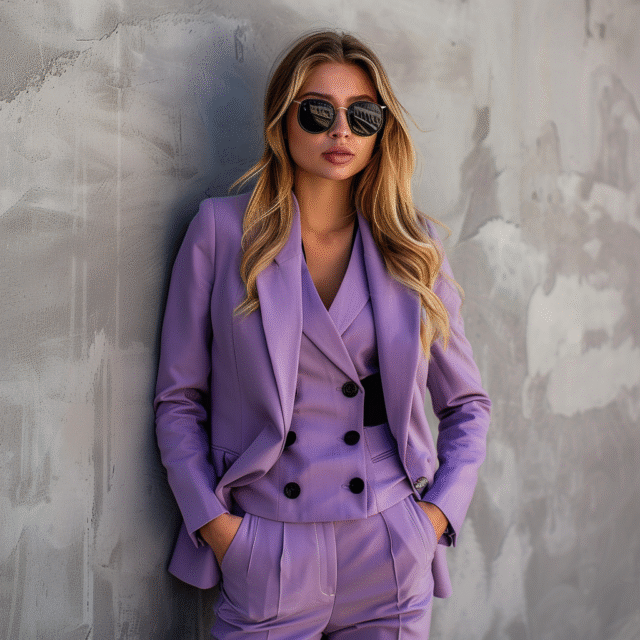 Elegance in Layers: This Lavender 3-Piece Suit For Women