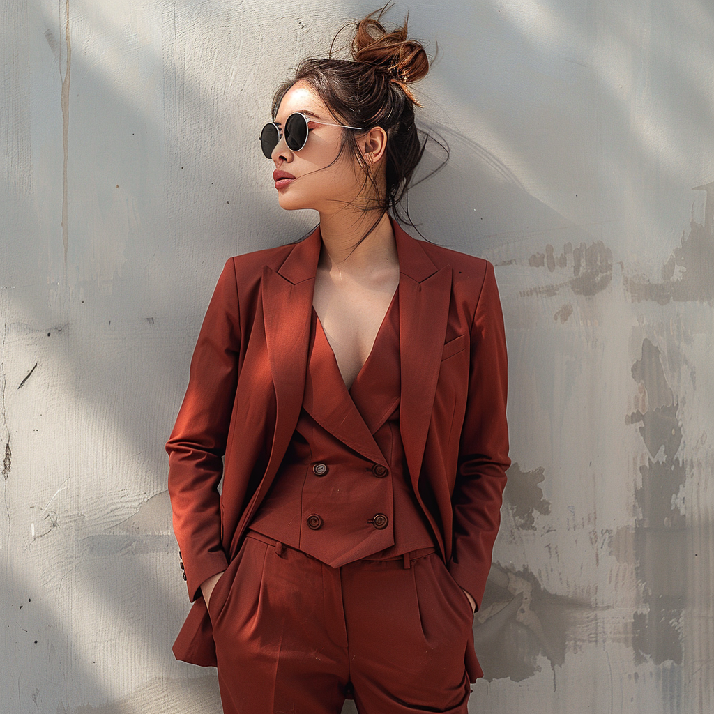 Sharp & Structured: Modern Terracotta 3-Piece Suit for Women