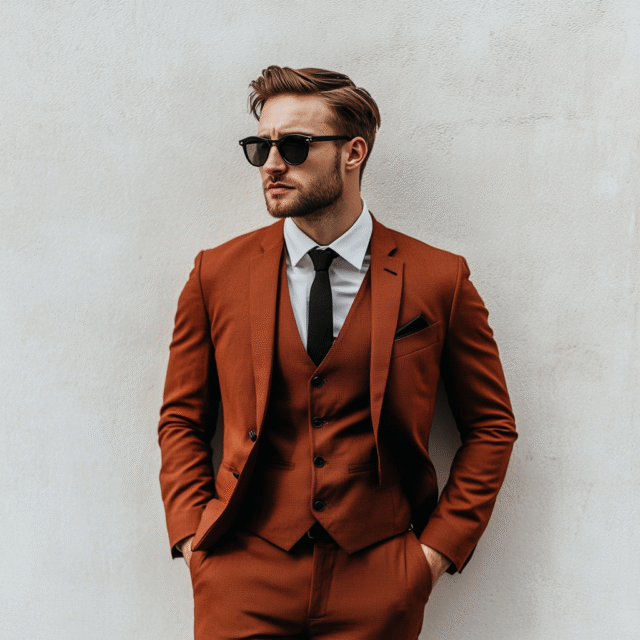 Men’s Custom Classy 3-Piece Burnt Orange Suit – Perfect for Weddings and Parties