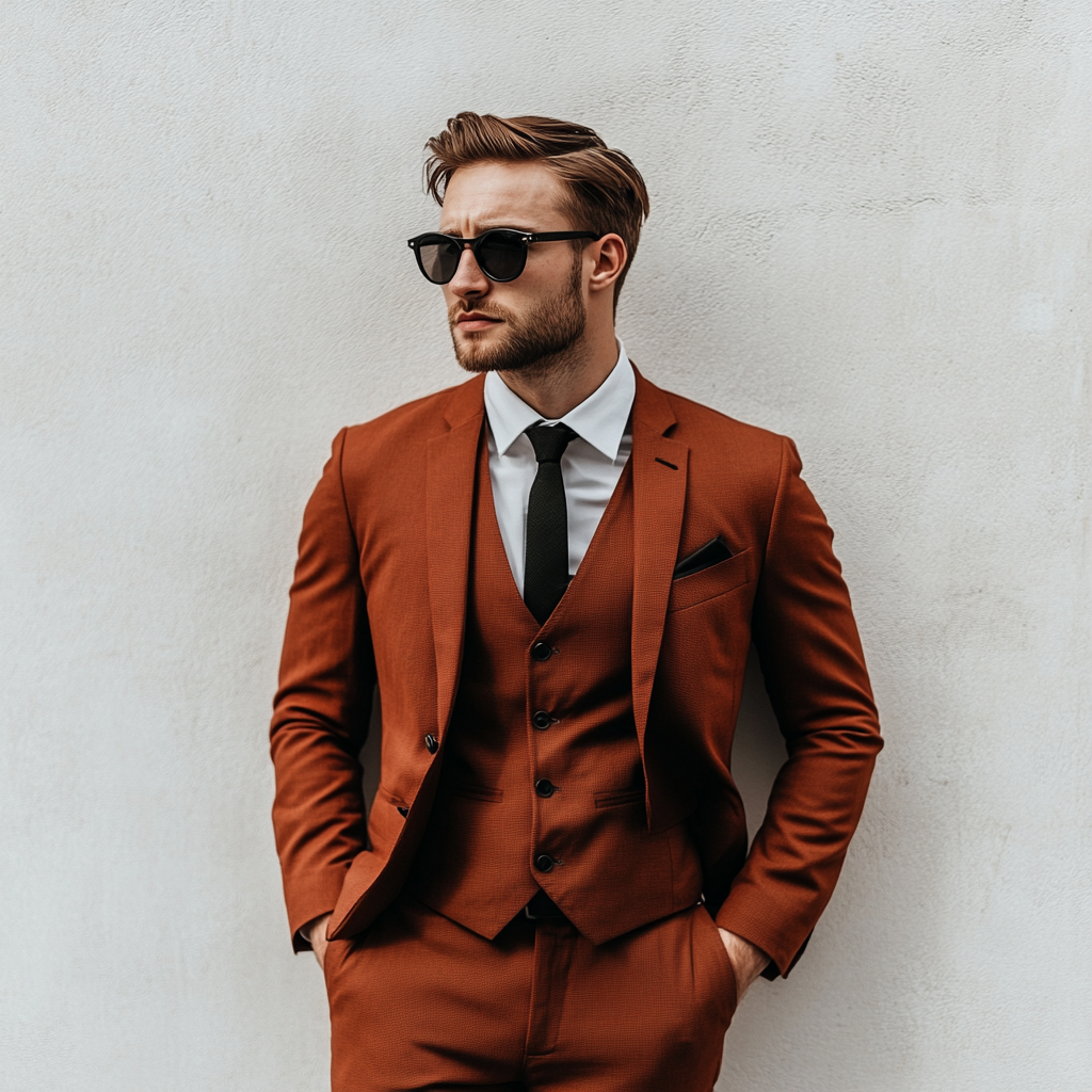 Men’s Custom Classy 3-Piece Burnt Orange Suit – Perfect for Weddings and Parties