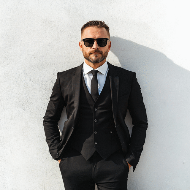 Men’s Custom Classy 3-Piece Black Suit – Perfect for Weddings and Parties