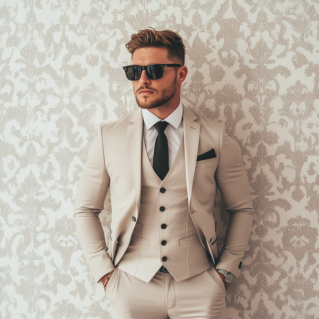 The Gentleman’s Trio: Classic Deep Beige 3-Piece Suit For Men