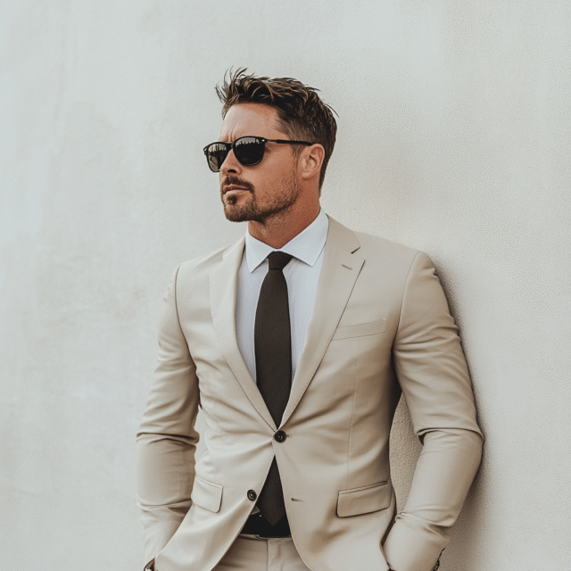 The Gentleman’s Trio: Classic Beige 2-Piece Suit For Men