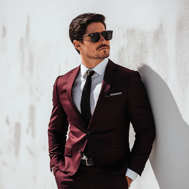 Ivory Ambition: Burgundy 2-Piece Suit for Men Formal Flair