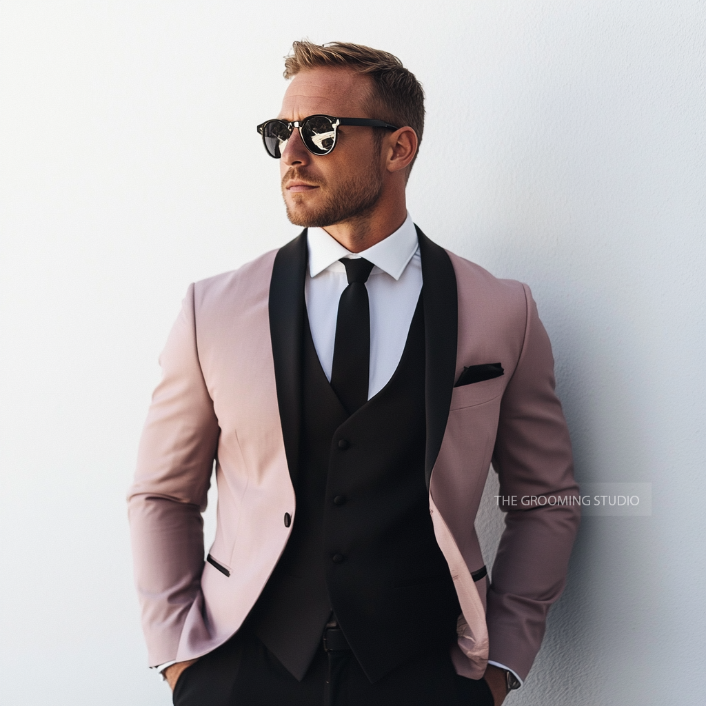 Ivory Ambition: Dusty Pink 3-Piece Suit for Men Formal Flair