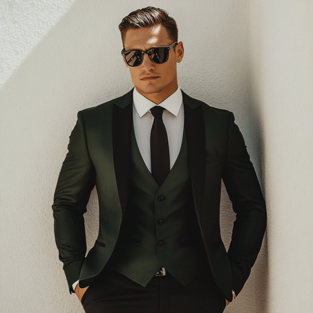 Elevate Your Formal Style With This Dark  Olive Green 3-Piece Men’s Suit