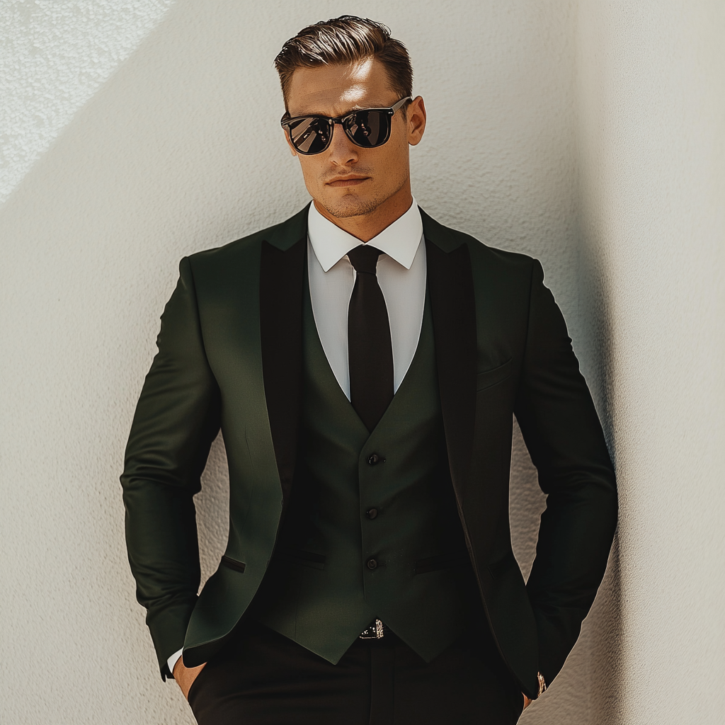 Elevate Your Formal Style With This Dark  Olive Green 3-Piece Men’s Suit