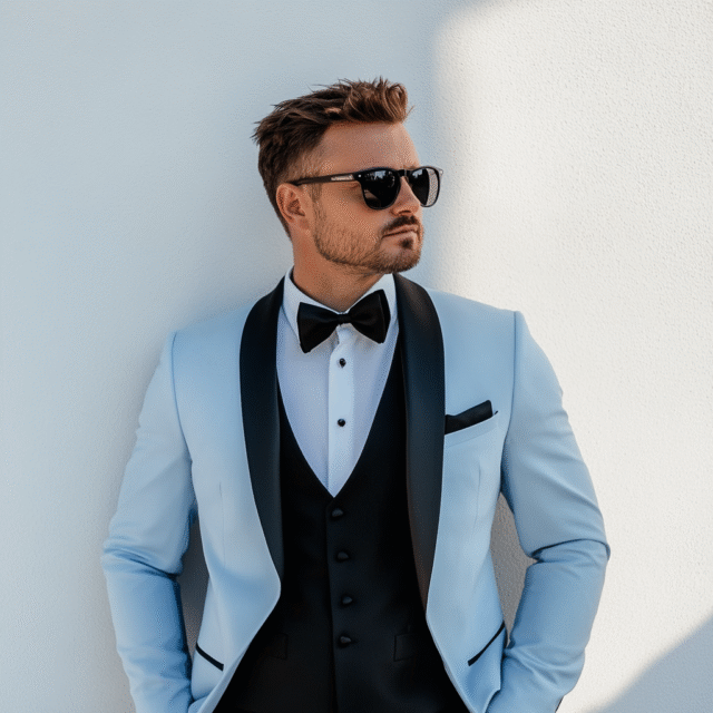 Stylish Premium 3-piece Light Blue Suit For Men’s