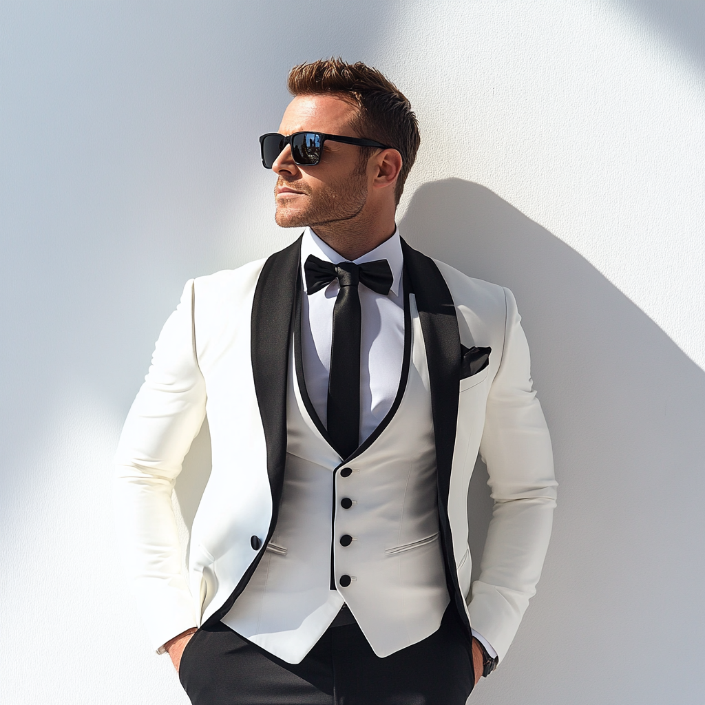 Sharp & Structured: Modern White 3-Piece Suit for Men