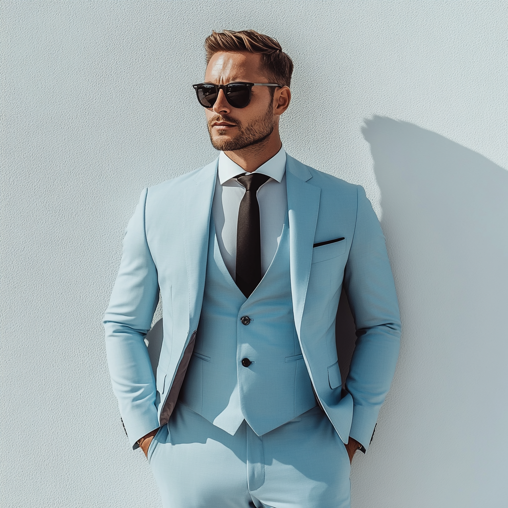 Timeless Elegant Powder Blue 3-Piece Suit For Men's