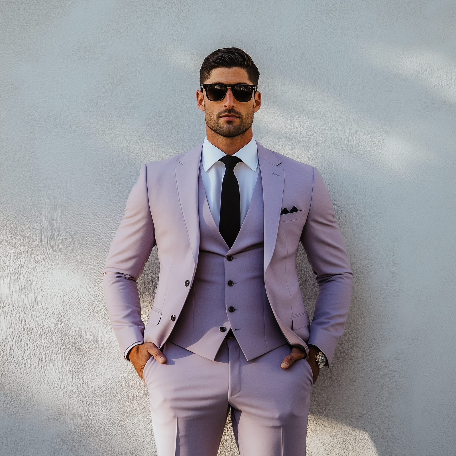 Elegance in Layers: This Lavender 3-Piece Suit For Men