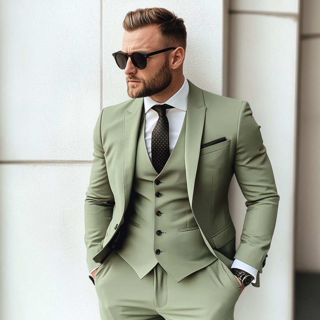 Sharp & Structured: Modern Sage Green 3-Piece Suit for Men