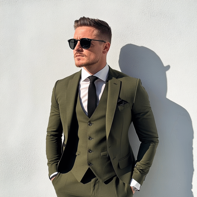 Men’s Custom Classy 3-Piece Olive Green Suit – Perfect for Weddings and Parties