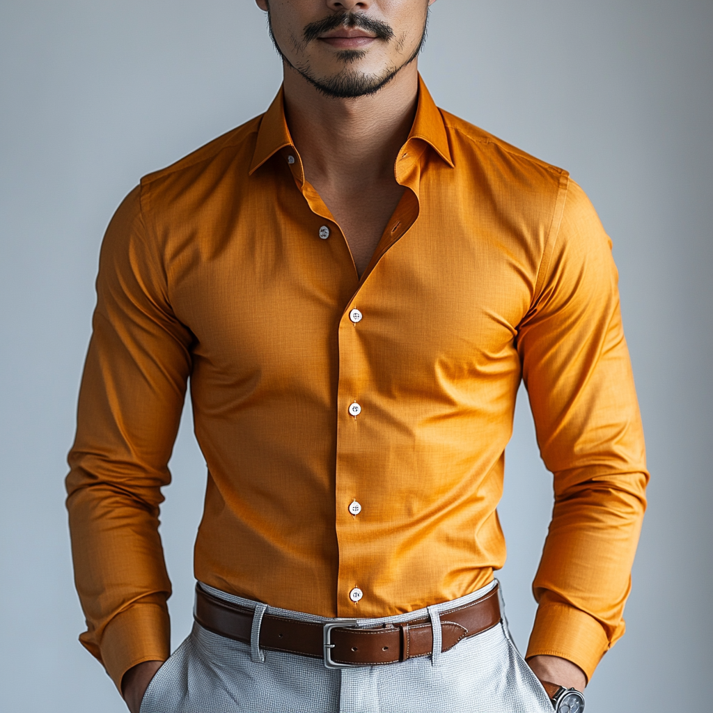 Emerald Sophistication: Mustard Tailored Fit Shirt For Men