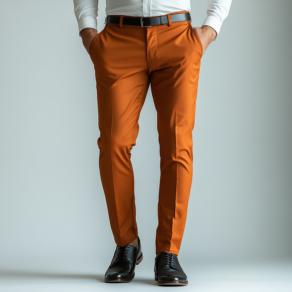 Emerald Sophistication: Burnt Orange Tailored Fit Trousers For Men