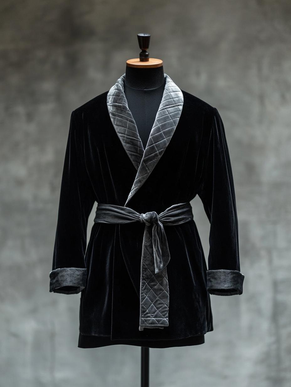 Havana Nights Black With Grey Lapels Smoking Robe For Men